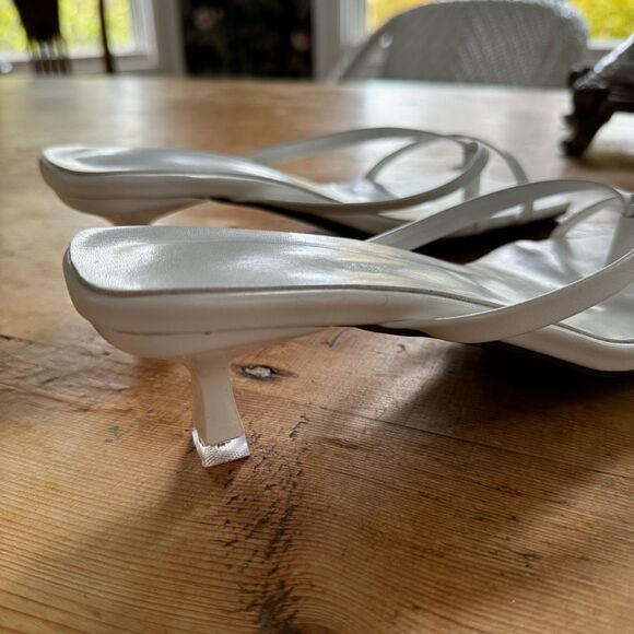 White Faux Leather Scrappy Square Toe Kitten Heel Slides - Picture 7 of 9